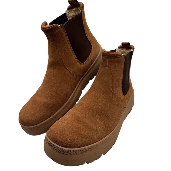 UGG Lakesider Chelsea Boots Chestnut Suede Shearling Lined Mens 12